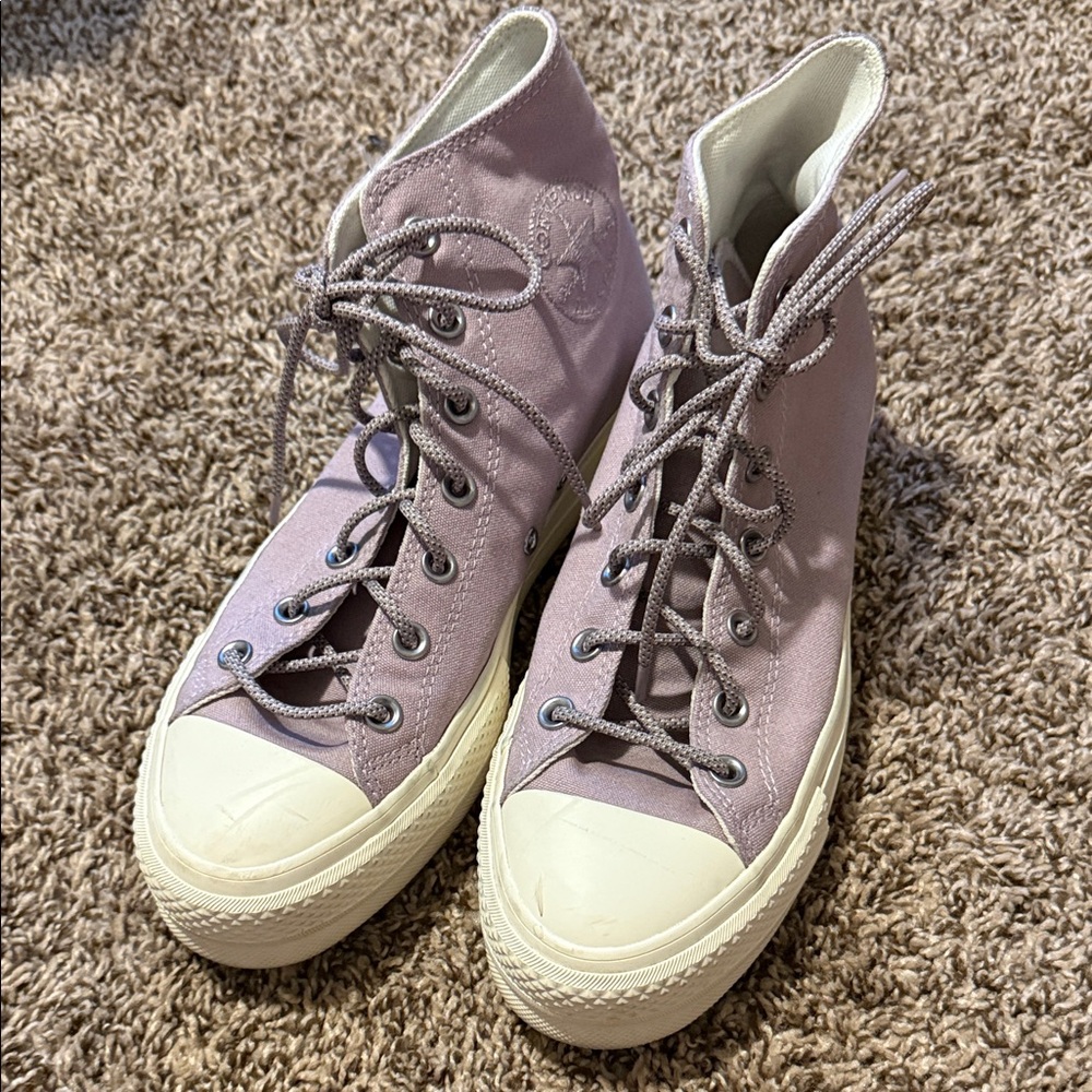 Converse High-Top Sneakers in Lavender and Cream